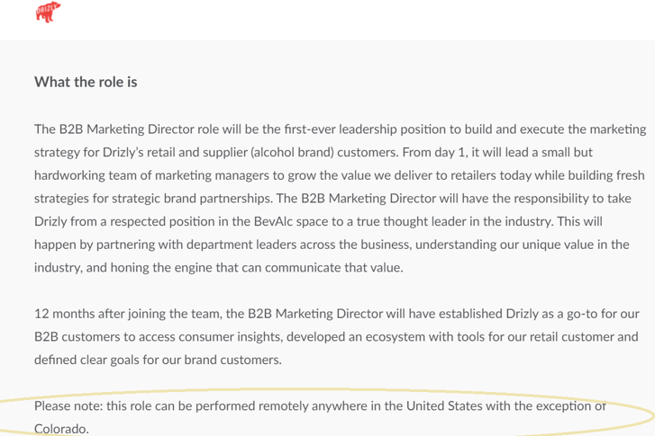 Remote Job Posting, Excluding Colorado for Drizly
