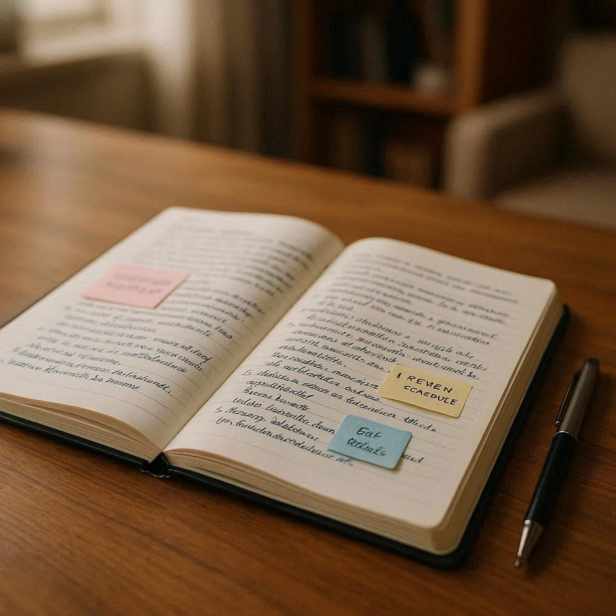 Notebook with Post-It Notes