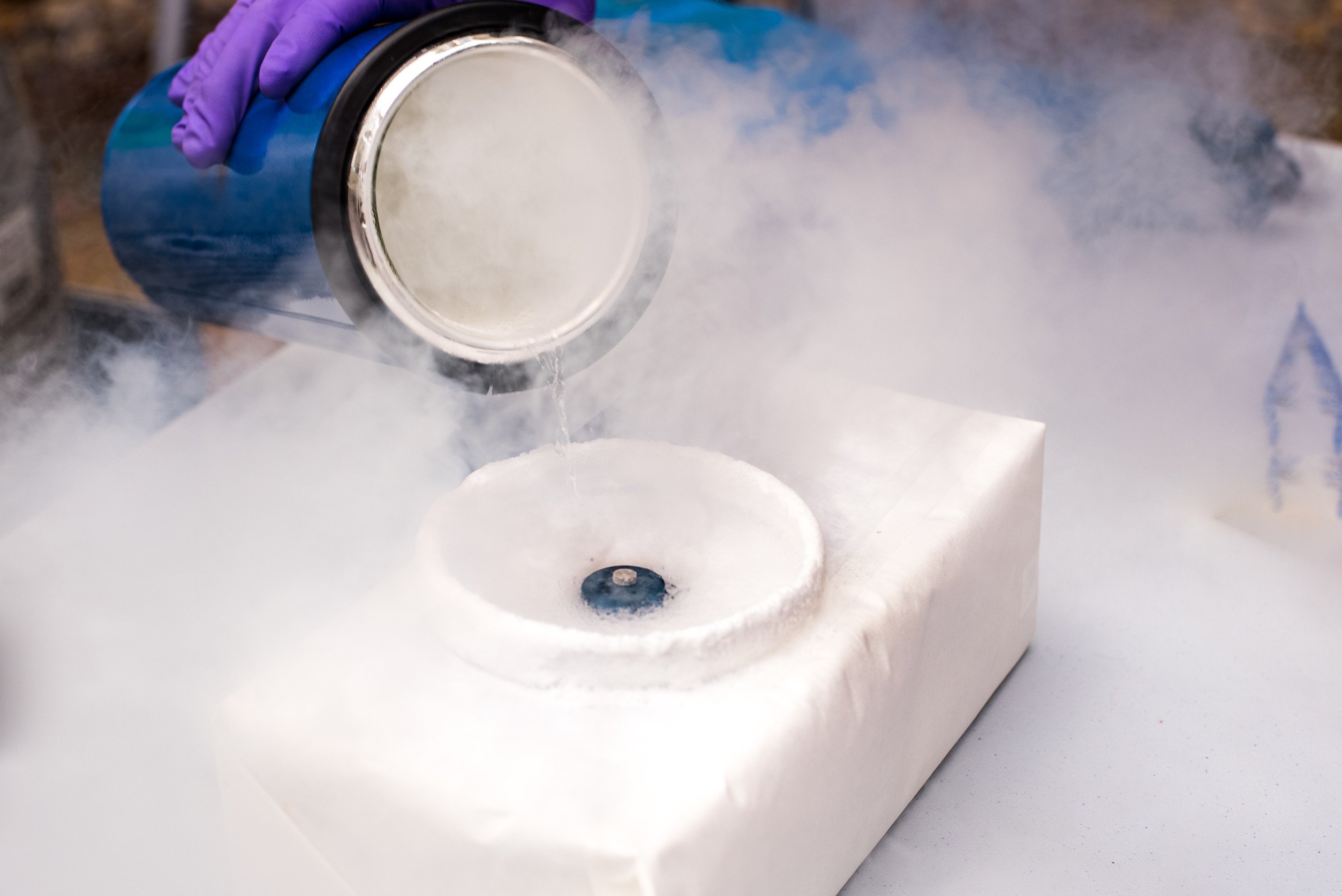 liquid nitrogen being poured