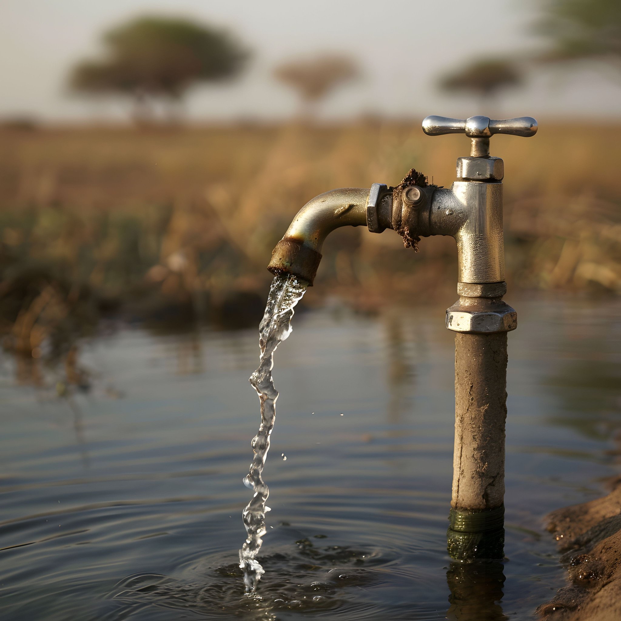 water flows from an outdoor tap