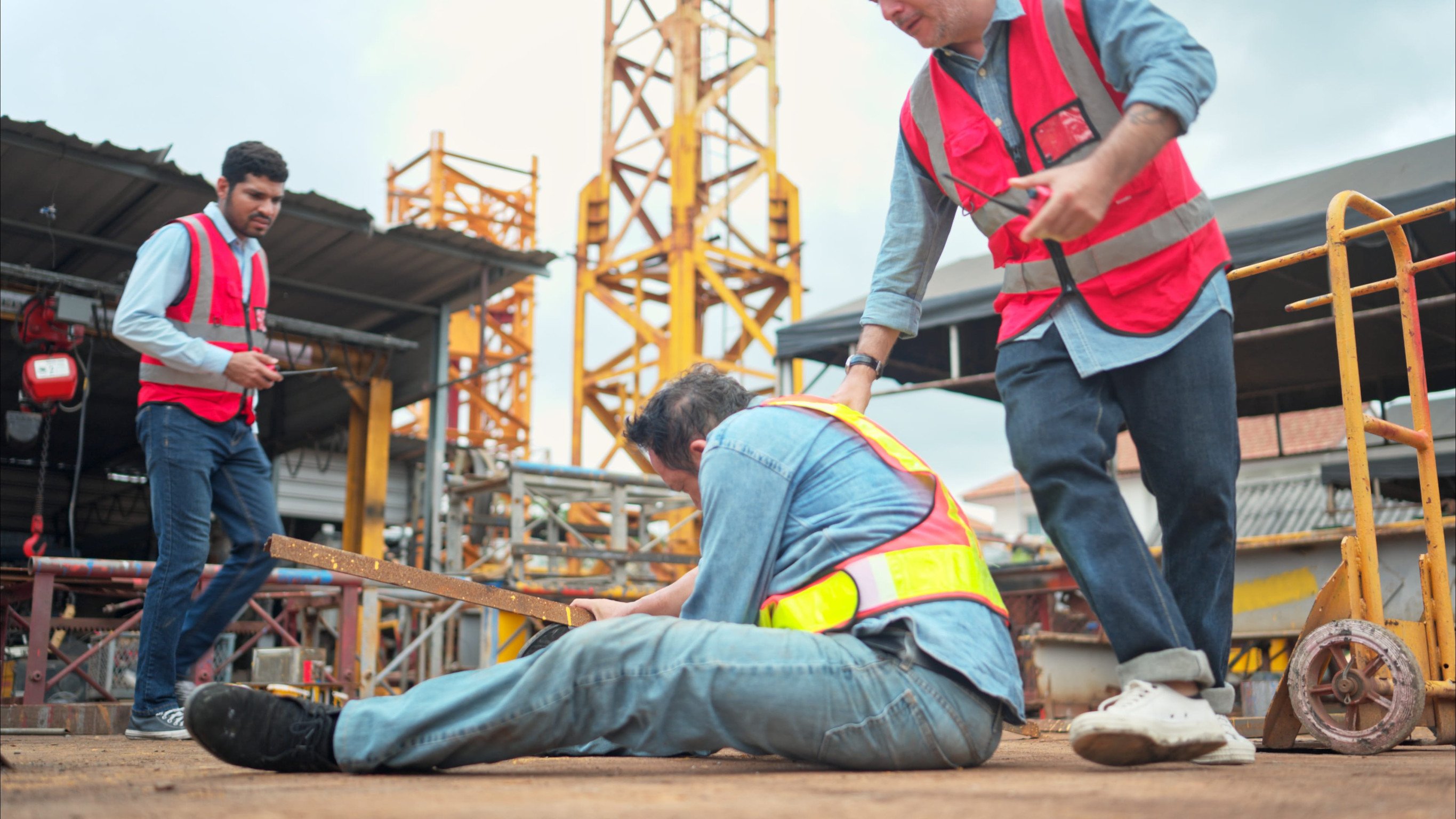 A worker on a construction site was injured when a piece of iron fell on leg