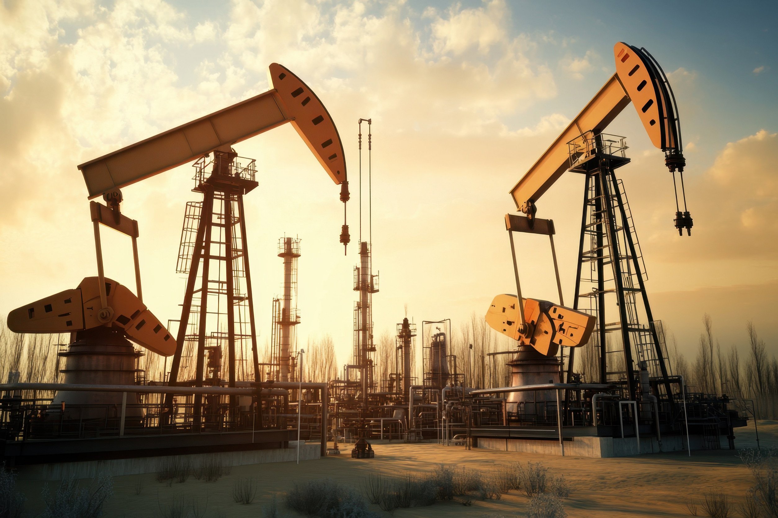 oil extraction rigs at work in an oil field
