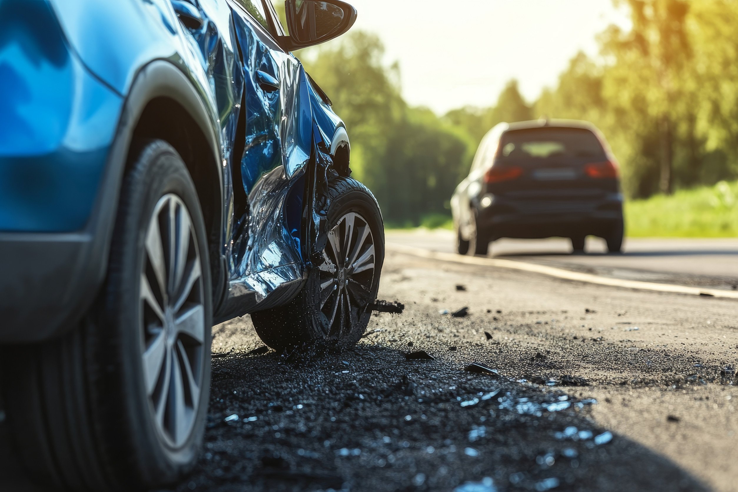wrecked car at the side of the road