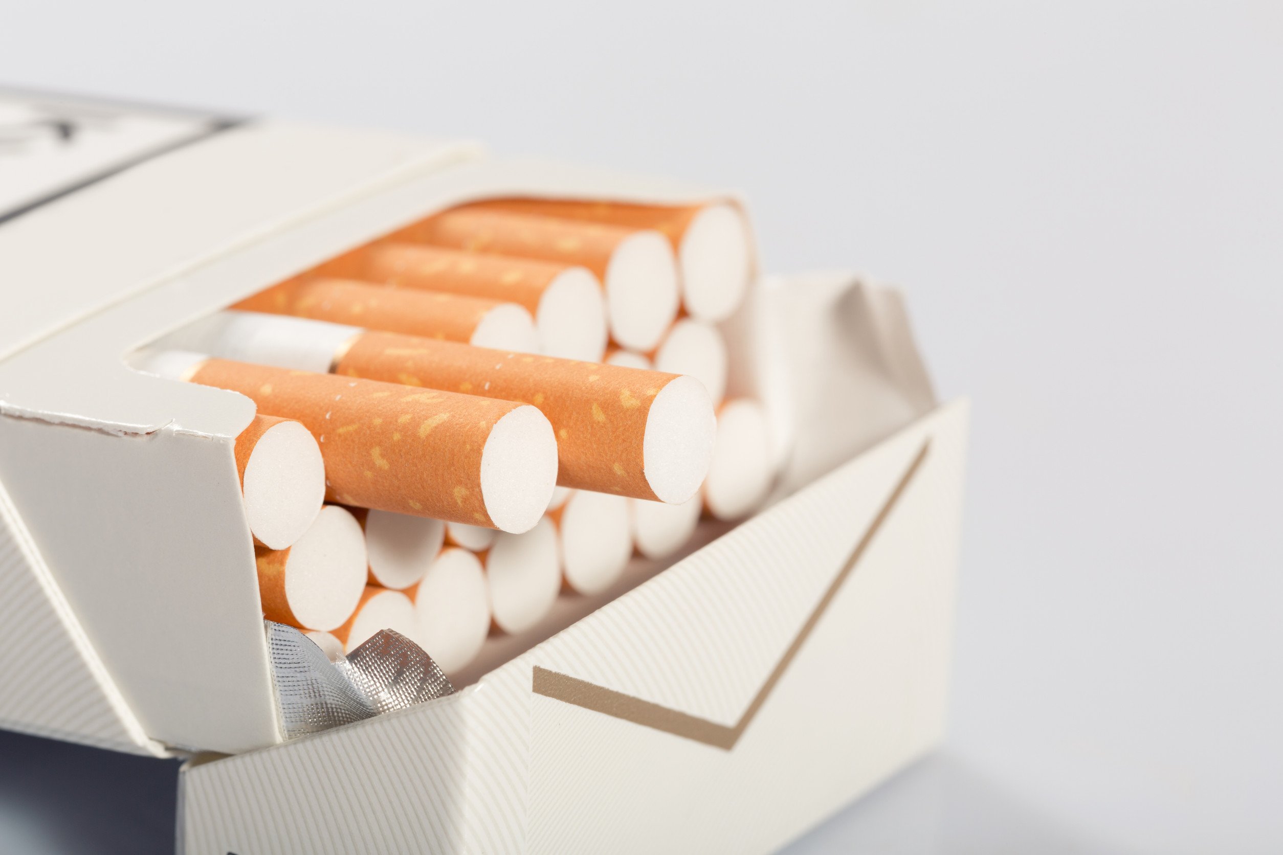 Closeup picture of white box with cigarettes