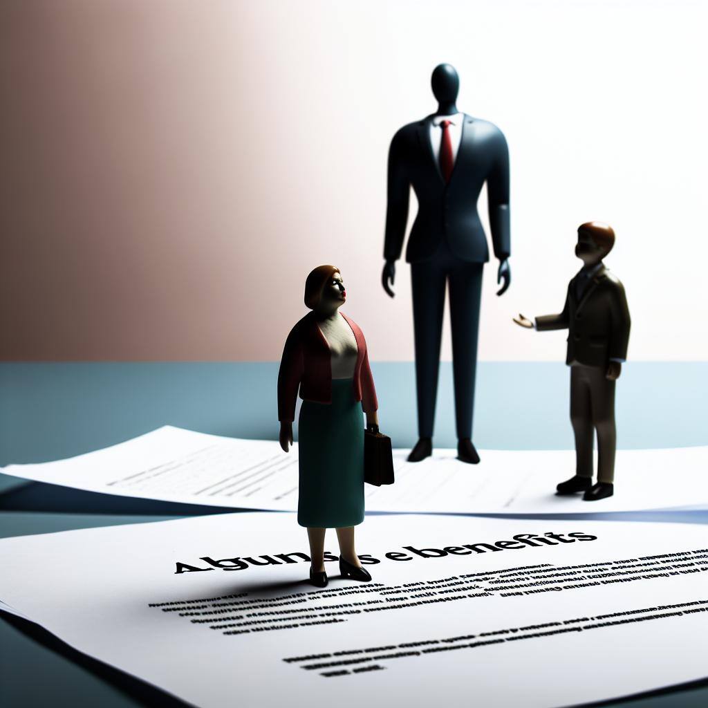 Three people standing on legal documents about benefits