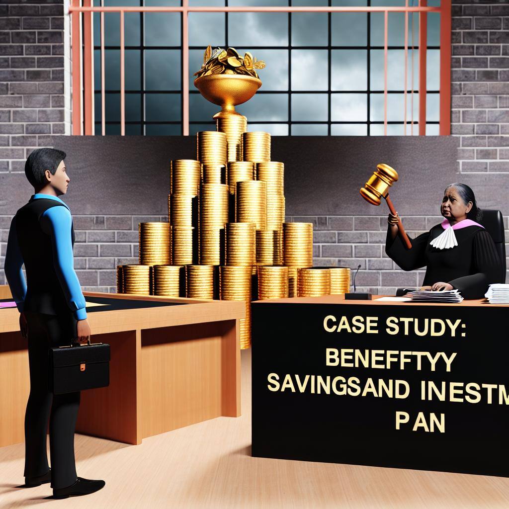 Picture of man in front of judge with piles of gold to his left