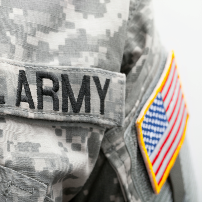 USA flag and Army patch on uniform