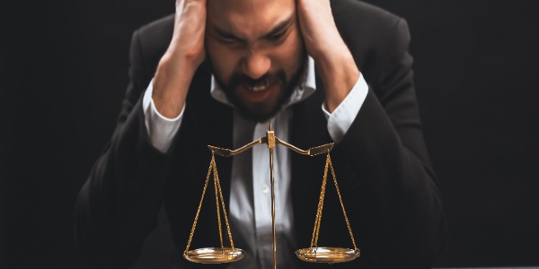 focus-scale-balance-with-blur-lawyer-sitting-at-his-desk-with-worried-and-exhausted-expression