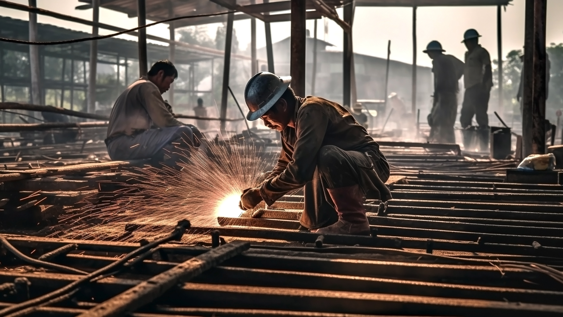 metal workers welding on a contruction site