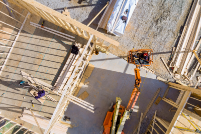 Wood building frame on new residential construction home