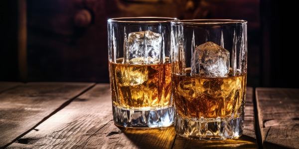 vintage-countertop-with-ice-cold-glasses-of-whiskey-on-wooden-planks-accompanied-by-a-keg