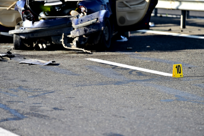 Damaged car in street after accident
